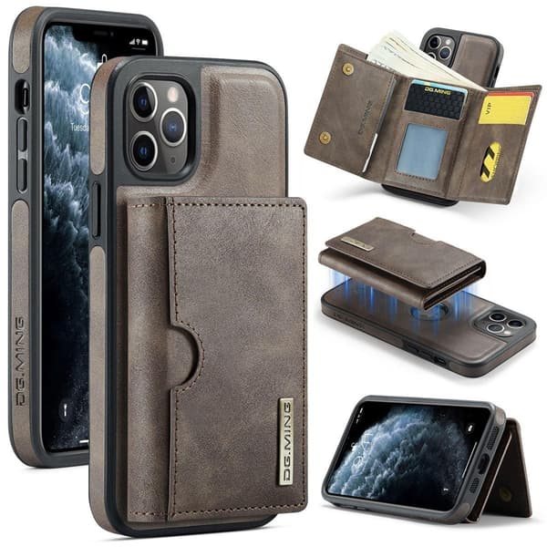 (For iPhone 14 Plus) DG.MING M6 Serien Magnetisk Lommeboketui kaffe