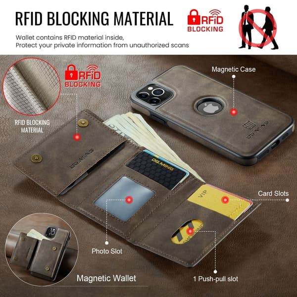 (Til iPhone 14 Plus) DG.MING M6 Serien Magnetisk Pung Etui sort