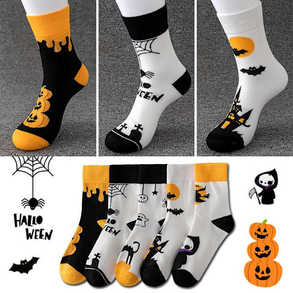 Halloween sokker morsomme og sære 5 par stil 2