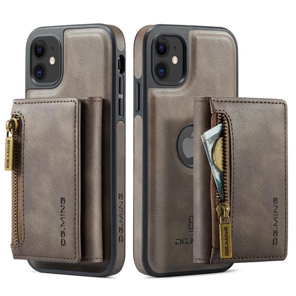 (Til iPhone 15 Pro) DG.MING M5-serien aftagelig pung etui m kaffe