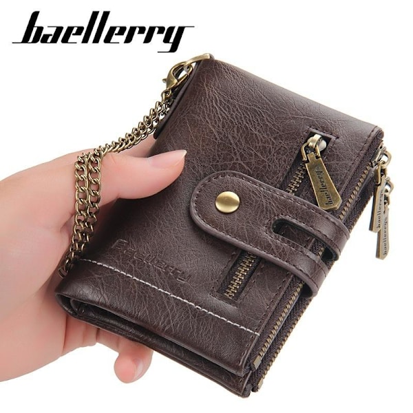 Baellerry Slim Bifold-plånbok för män med dubbel dragkedja och f brun