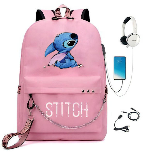 stitch reppu lasten reput reppu USB-liitännällä 1kpl vaaleanpunainen