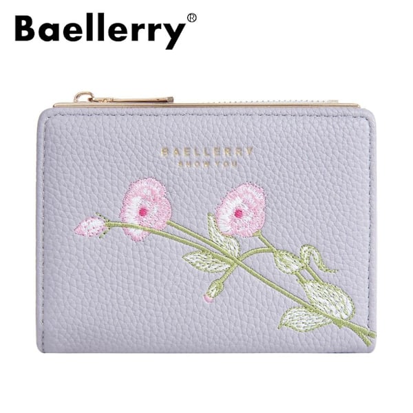 Baellerry, broderet blomstermønstret kort pung til kvinder, tynd kortholder lilla