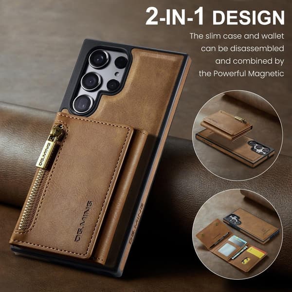 (Til iPhone 15 Plus) DG.MING M5-serien aftagelig pung-etui grøn