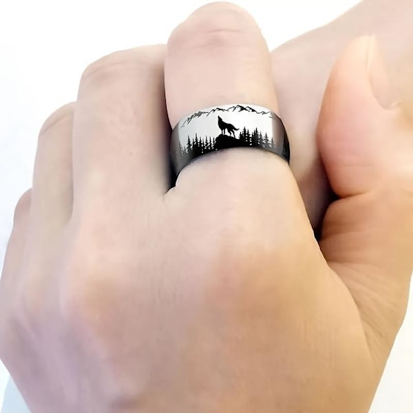 Forest Wolf King Laser Cut Rostfritt Stål Mode Ring - Unik Wildl 8mm stålfärg arc wolf king nr 11