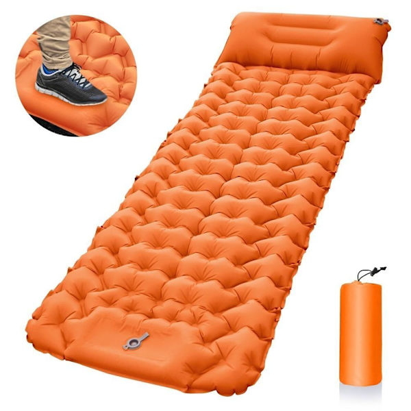 itsetäyttyvä patja jalkapumppu yhden hengen sänky tyynyllä 196*68*9cm oranssi