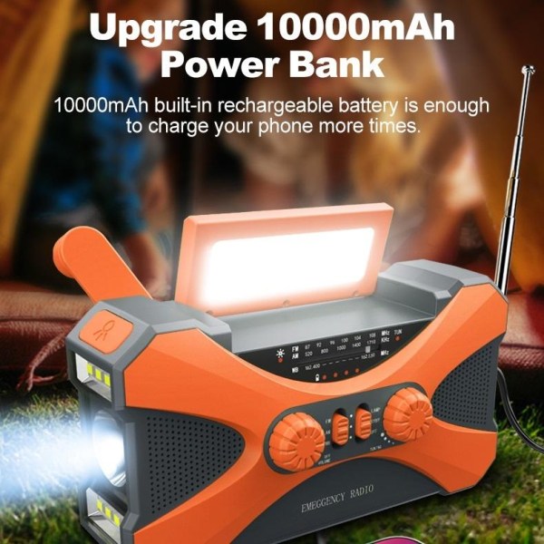 10000mah vevradio nödradio solceller powerbank solar hand crank