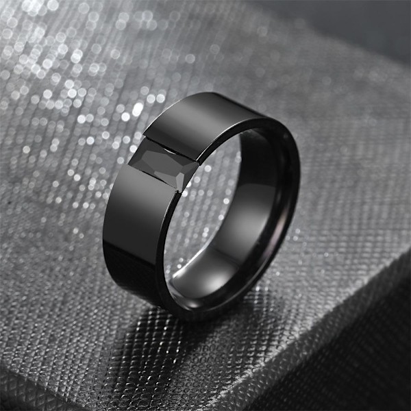 Elegant svart zirkonöppen ring för män - elegant bröllopsbandsfö 8mm svart diamant nr 13