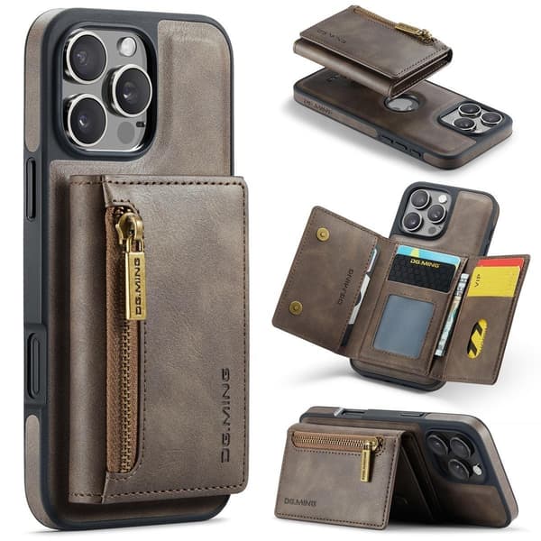 (Til iPhone 16 Plus) DG.MING M5 Series magnetisk pung-etui kaffe