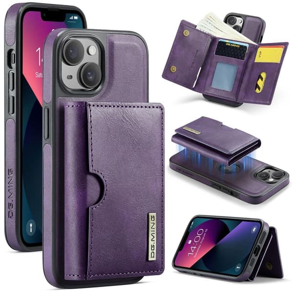 (Til iPhone 16 Pro) DG.MING M6 Serien Magnetisk Pung Etui: lilla