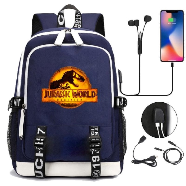 Jurassic World rygsæk børne rygsække rygsæk med USB-stik blå