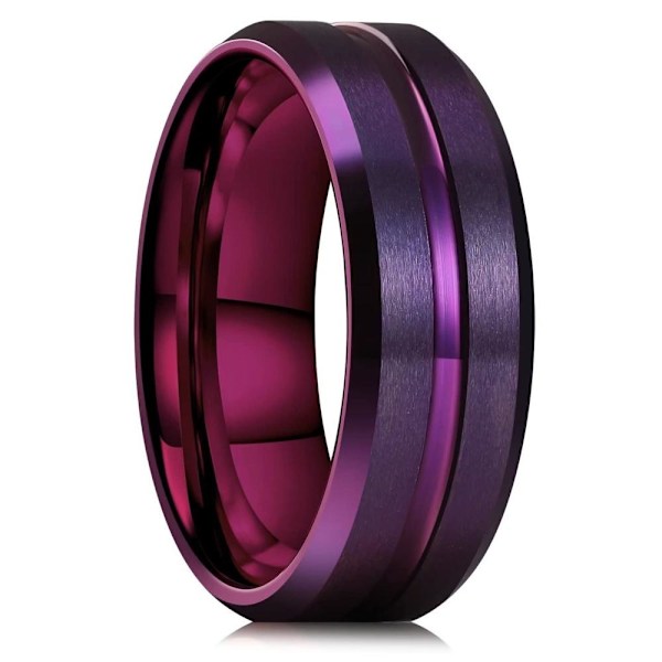 Lila fasad räfflad ring - Modern lyxsmycke Statement Piece 8mm avfasad kant slitsad lila nr 9
