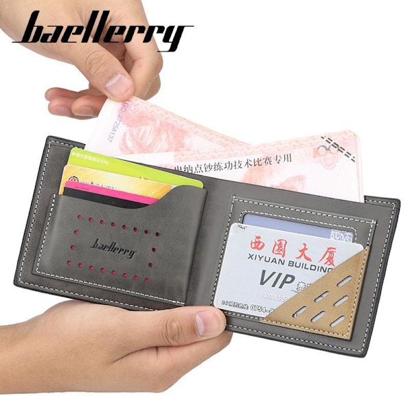 Baellerry Herrmode Bifold korthållare plånbok PU läderväska Grå färg 12cm*10cm*1.5cm