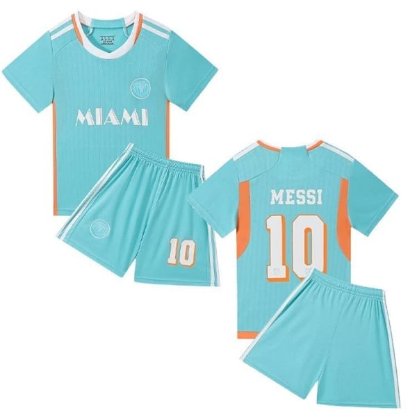 Messi jalkapallopaita ja shortsit -setti lapsille ja aikuisille - Miami Green #20 (120cm)