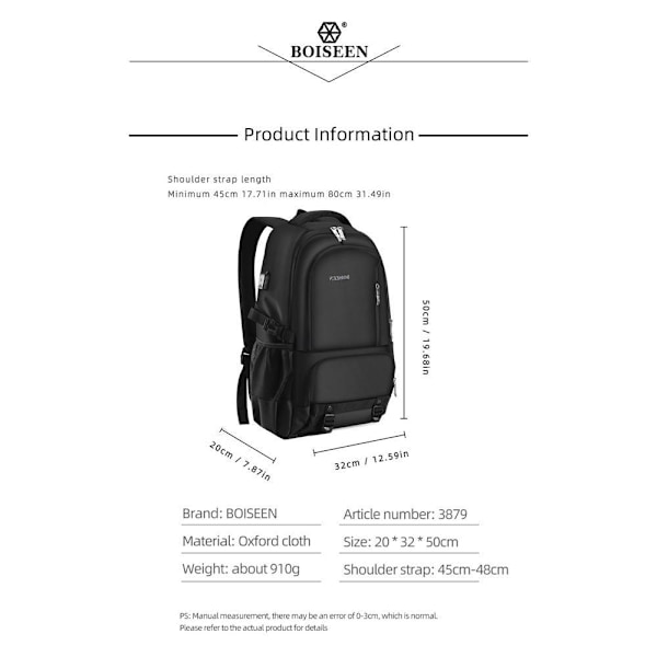 Boiseen Business Laptop Ryggsekk for menn Vanntett Multifunksjon svart