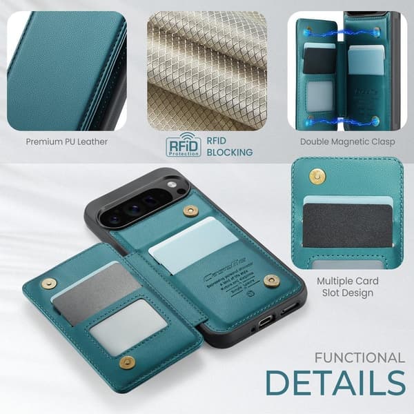 (Til Pixel 9 Pro XL) PU-læder tegnebogs etui med RFID-beskyttelse og stativ sort