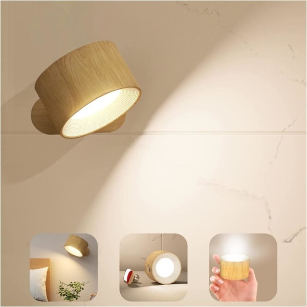 Genopladelig LED-væglampe med 3 farvetilstande, 3 lysstyrkeniveauer sort berøringskontrol (2pack)