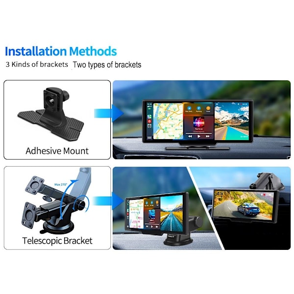 10,26 tum dashcam touchskärm med trådlös android auto / carplay med 128G minneskort