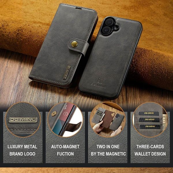 (Til iPhone 12 / iPhone 12 Pro) DG.MING Læderpung Etui: Aft sort