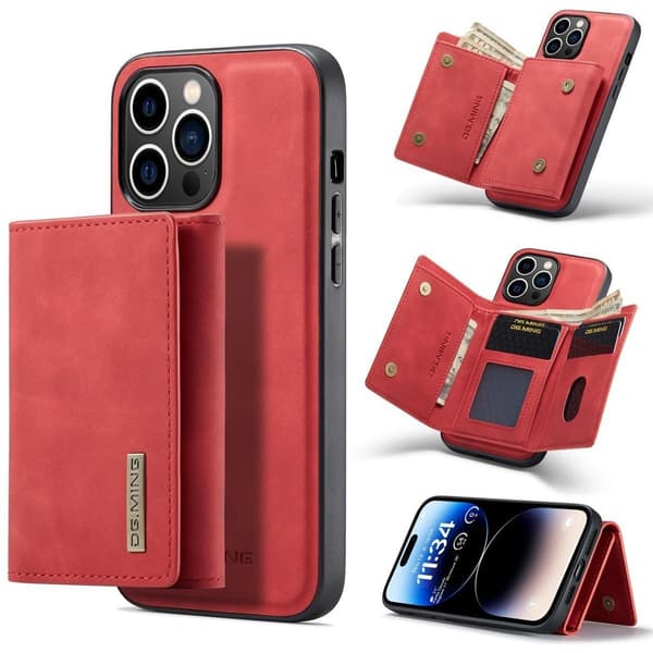 (For iPhone 14 Plus) DG.MING M1-serien avtakbart magnetisk lommebok rød