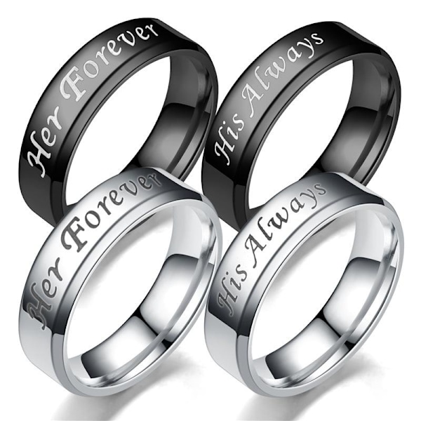 His Always Hers Forever Parring i rostfritt stål graverad "His F 6mm beveled black her forever nr 13