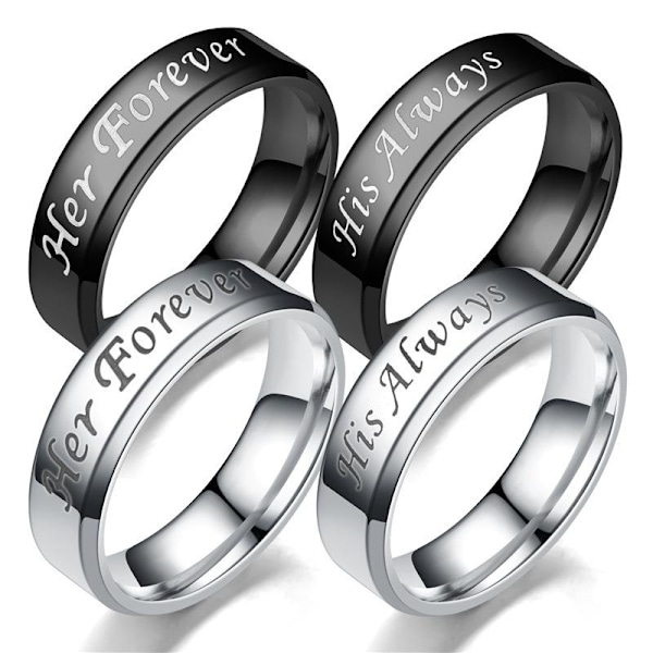 His Always Hers Forever Parring i rostfritt stål graverad "His F 6mm fasad stål färg his always nr 9