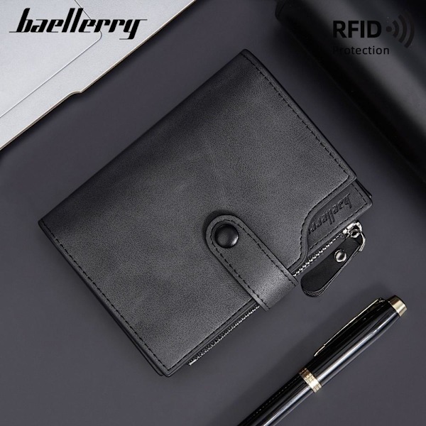 Baellerry RFID Slim Tegnebog til Mænd - Business Trifold Lynlås Mi sort