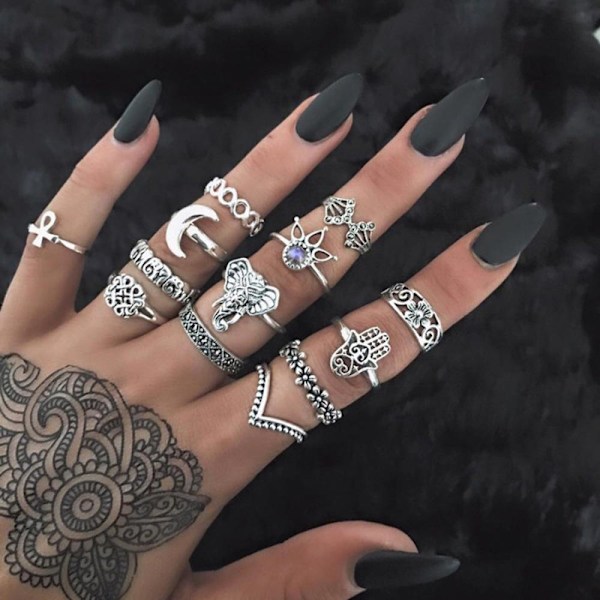 All fingers ring ringar set med olika mönster