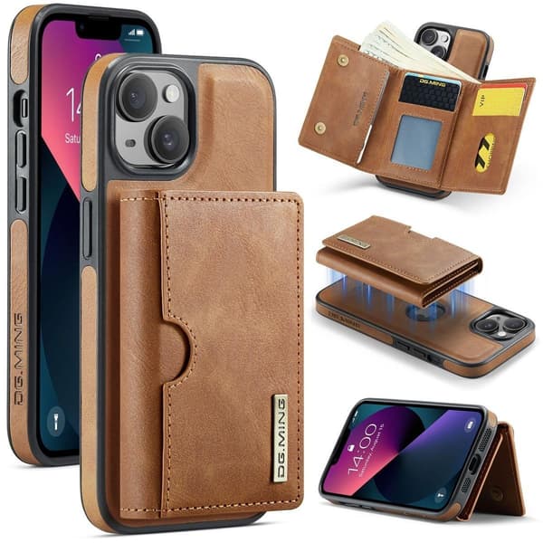 (Til iPhone 16) DG.MING M6 Serien Magnetisk Pung Etui: Af brun