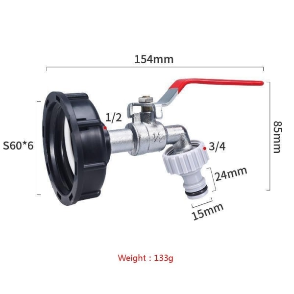 ibc tank adapter ibc kobling ibc tilkobling ibc tank adapter 1/2 legering kran plast nippel