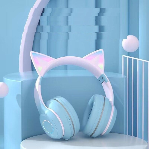 kattöron headset sladdlösa katt bluetooth hörlurar blå