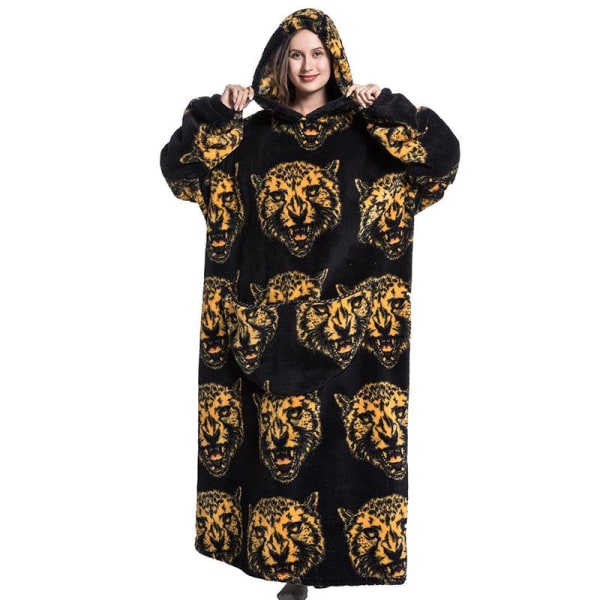 140CM-Oversized sweatshirtteppe med hettegenser Myk varm fleece Ba leopard