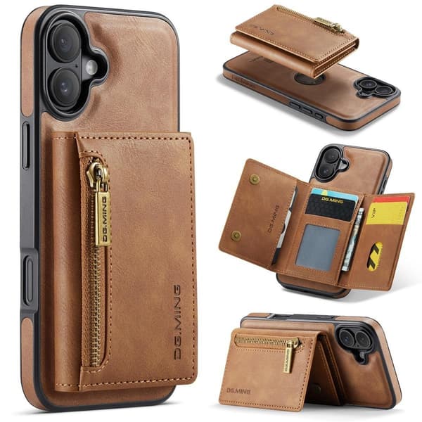 (For iPhone 15 Pro Max) DG.MING M5-serien avtakbart lommebokdeksel brun