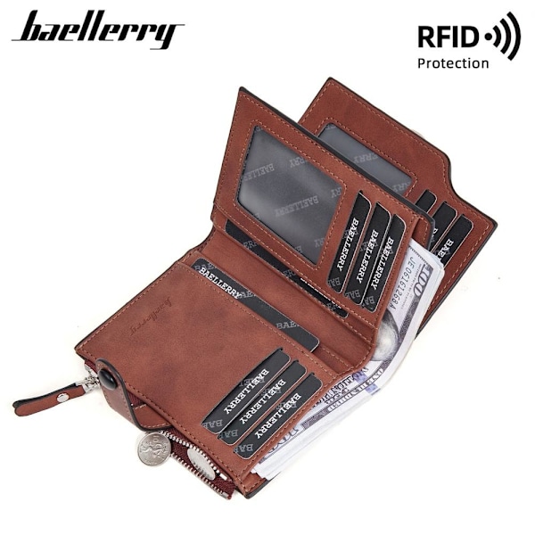 Baellerry RFID Slim Plånbok för män - Business Trifold Zipper Mi djup färg