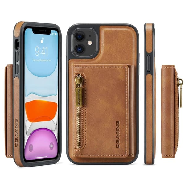 (For iPhone 12 Pro Max) DG.MING M5-serien avtakbart lommebokfodral kaffe