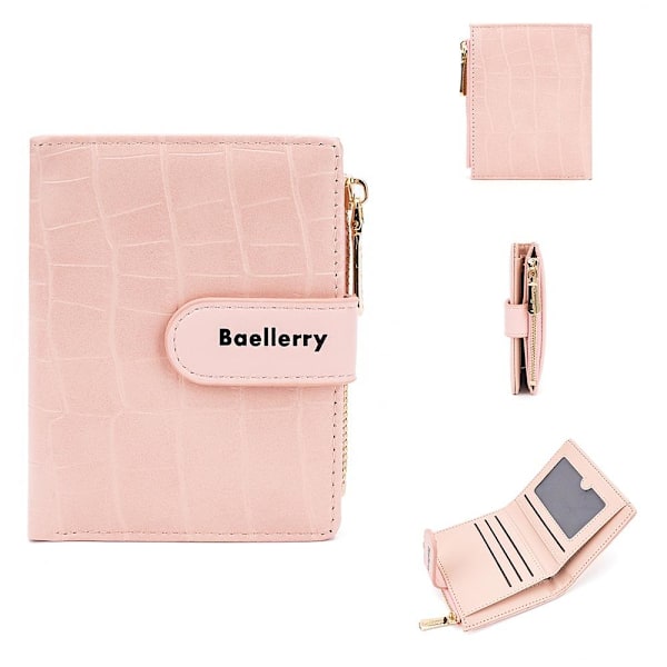 Baellerry kort lommebok for kvinner - Stilig steinstruktur myntveske rosa