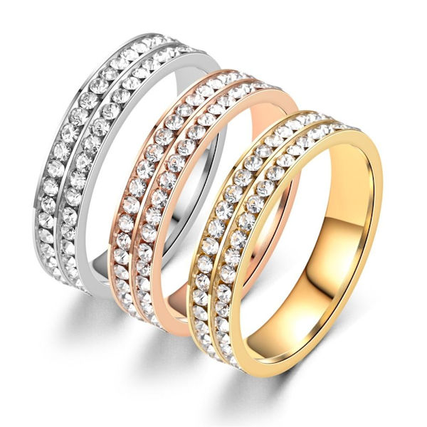 Dammode dubbelrad hel diamant rund skuren 0,5 ct Pinky Ring - gn roséguld spikinsatt diamantring nr 8