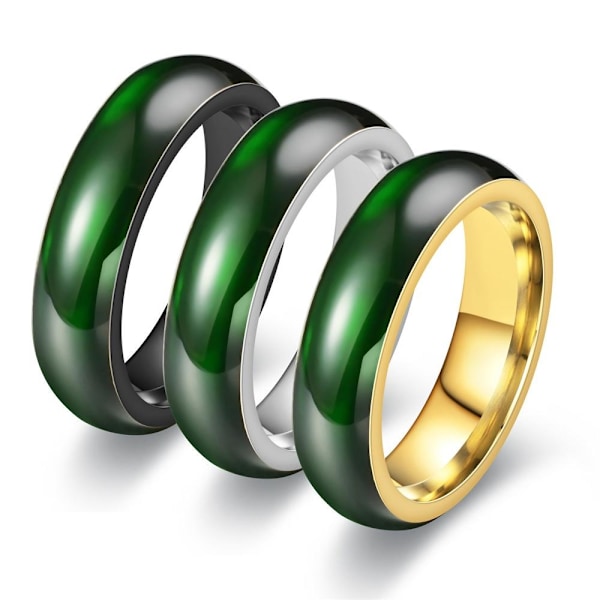 Glaserede grønne jade ringe - unikke 6 mm tykke stablede f 6 mm guld nr. 10