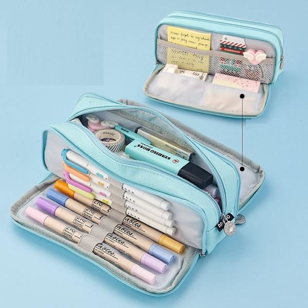 Pennfodral Barn Pencil Case Pennväska Stor Kapacite Fyrkantig Pe Blå