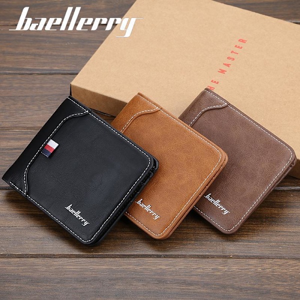 Baellerry herrmode Bifold plånbok PU läder korthållare plånbok f Mörk kaffe 12cm*10cm*2cm