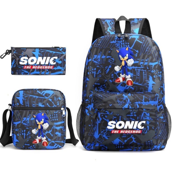 Sonic ryggsäck pennfodral axelremsväskor pack (3st) svart/blå
