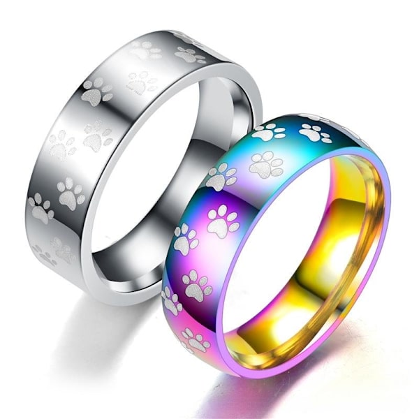 Rainbow Par Jälki Rengas Neljä Kynsiä Hopea Koivun Lehti Kihlasormus mustia jalanjälkiä Nro 9
