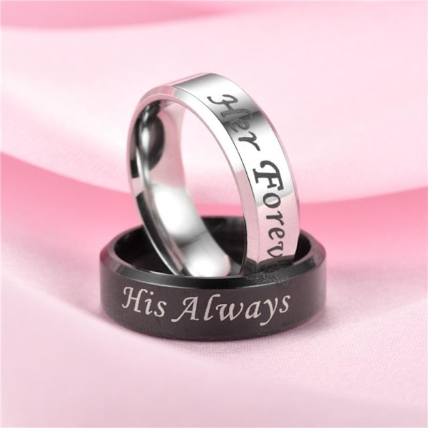 His Always Hers Forever Parring i rostfritt stål graverad "His F 6mm beveled black her forever nr 7