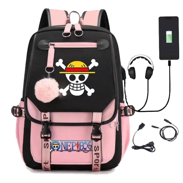 One Piece ryggsekk barneryggsekker ryggsekk med USB-uttak 1stk rosa