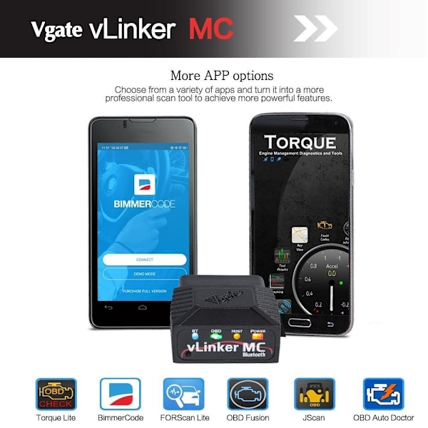 VLinker MC 3.0 Bluetooth OBD Scanner för Android - Diagnostisera som på bilden
