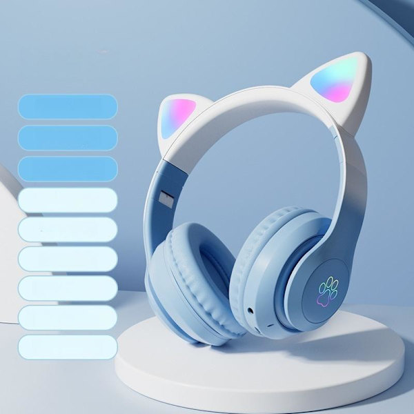 kattöron headset sladdlösa katt bluetooth hörlurar blå