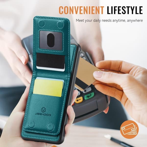 (Til Pixel 9/9 Pro) Aftageligt tegnebogs etui til telefon med RFID-blokering og multi-view stativ lilla