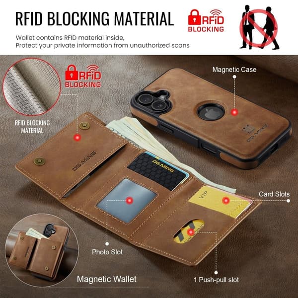 (Til iPhone 13) DG.MING M6 Serien Magnetisk Pung Etui: Aft brun