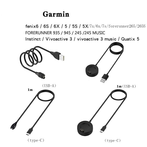 Universal laddkabel / ladddocka garmin klockor svart Typ-C ladddocka