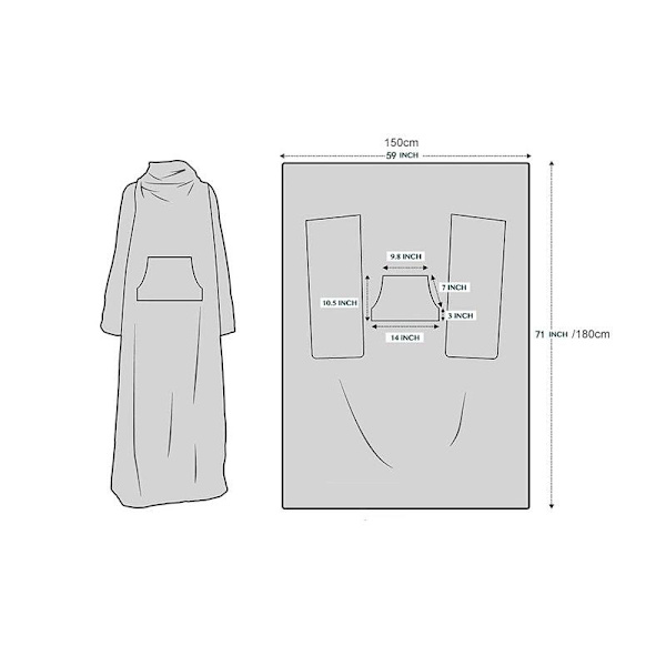 Bærbart tæppe med ærmer fleece tæppe vinter varmt fleece tæppe med kar grå velcro 150*180